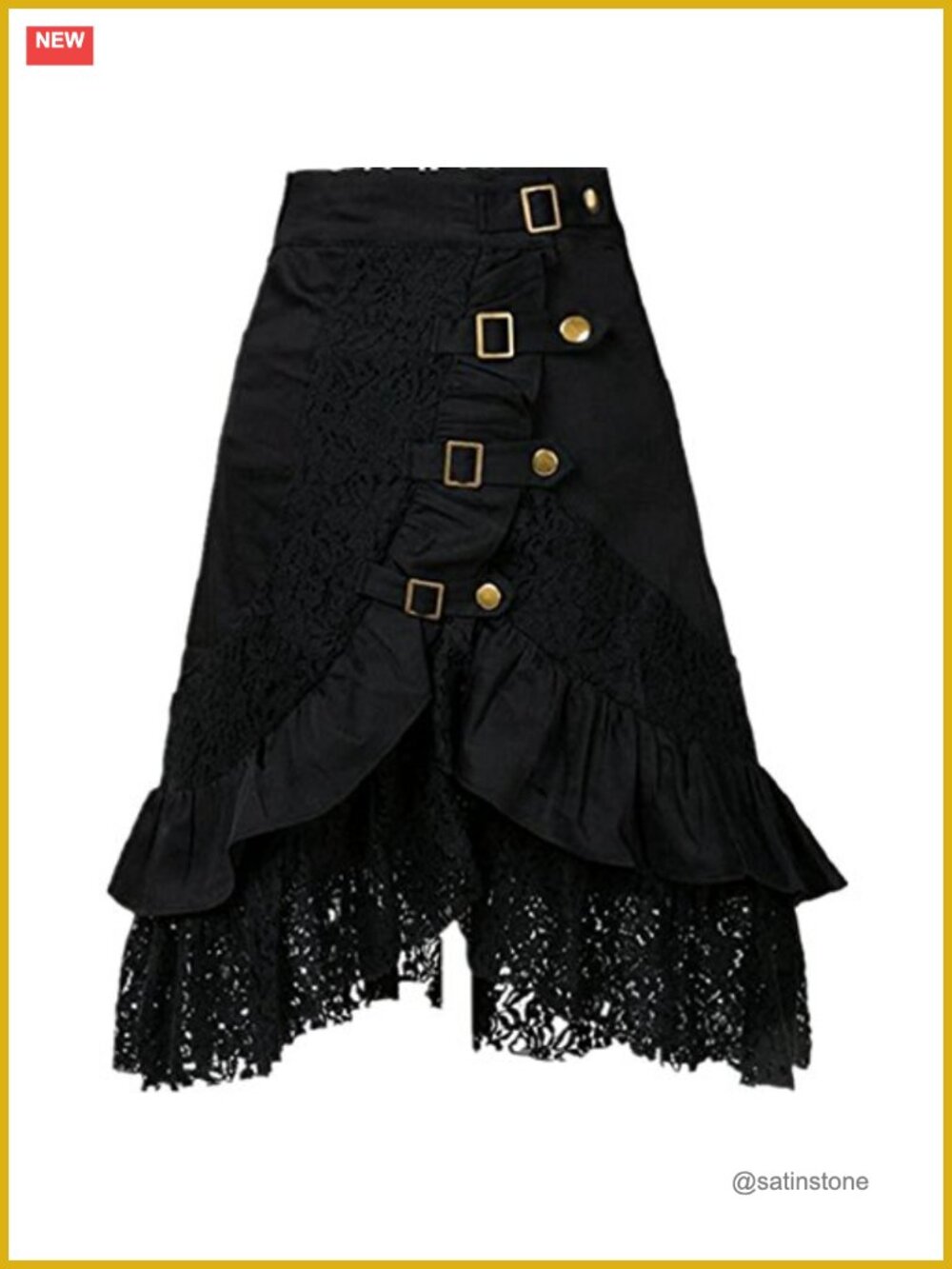 Steampunk Gothic Vintage Cotton Black Lace High Low Skirt